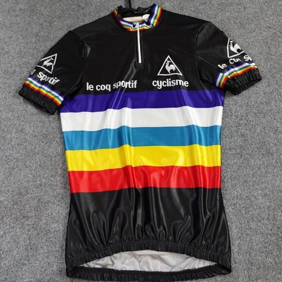 Vintage Cycling Jersey Medium Black Le Coq Sportif 1/4 Zip Italy